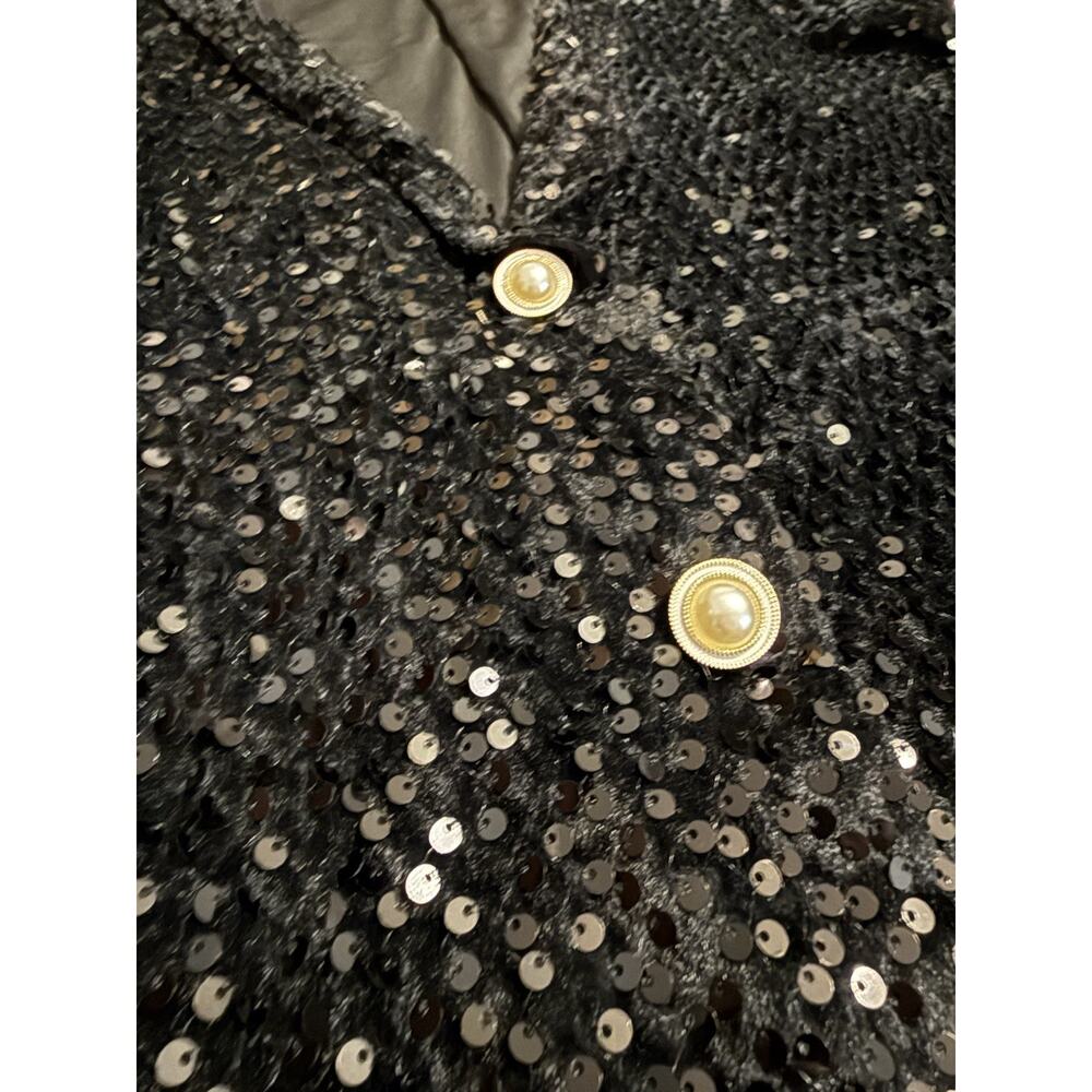 Women’s Black Sparkling Sequins Pearl Blazer Size Large Evening Party Wedding - Picture 4 of 12
